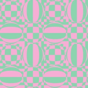 JP12 - Medium - Mod Geometric Quatrefoil Checks in Pink and Green Pastels