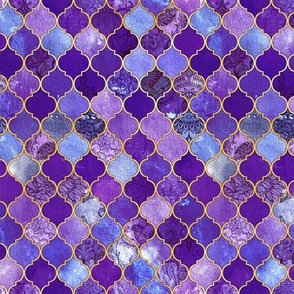 Dark Purple and Gold Decorative Moroccan Tiles Tiny Print