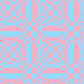 JP11 - Medium -  Mod Geometric Quatrefoil Checks in Pink and Baby Blue