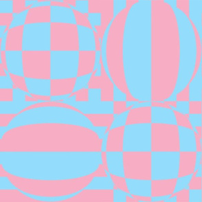 JP11 - Large -  Mod Geometric Quatrefoil Checks in Pink and Baby Blue