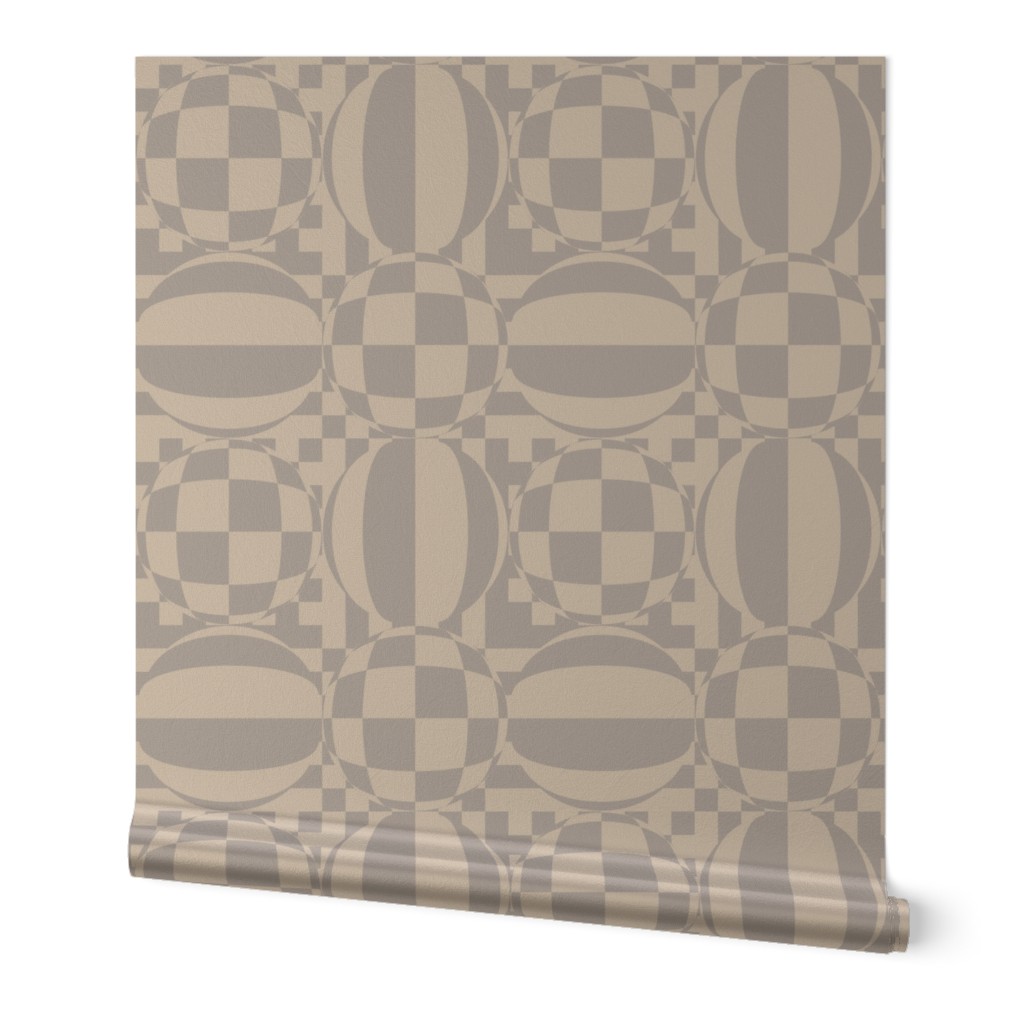 JP9 - Large -  Mod Geometric Quatrefoil Cheater Quilt in Buff and  Pearl Grey