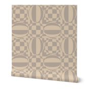JP9 - Large -  Mod Geometric Quatrefoil Cheater Quilt in Buff and  Pearl Grey