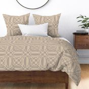 JP9 - Large -  Mod Geometric Quatrefoil Cheater Quilt in Buff and  Pearl Grey
