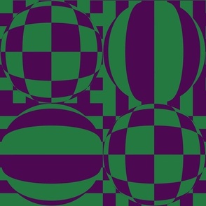JP6 - Large - Mod Geometric  Quatrefoil Cheater Quilt in  Purple and Grassy Green
