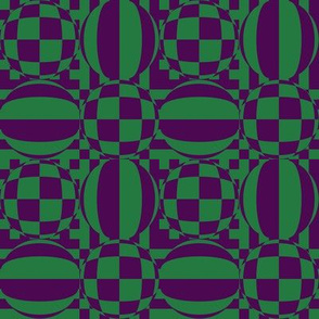JP6 - Medium -  Mod Geometric  Quatrefoil Checks in  Purple and Grassy Green