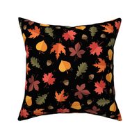 Autumn Leaves Pattern Black Background