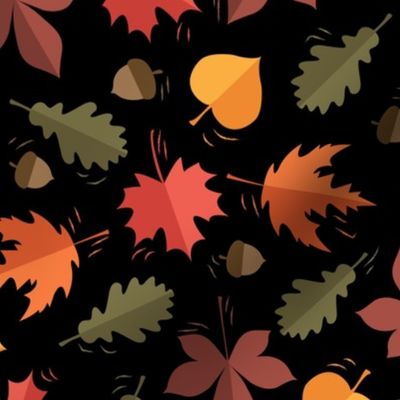 Autumn Leaves Pattern Black Background