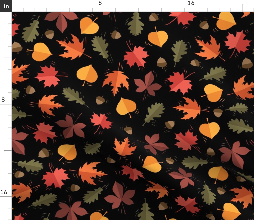 Autumn Leaves Pattern Black Background