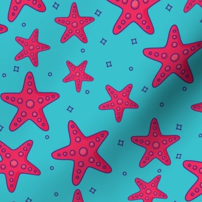 Starfish Pink, Summer Fabric, Beach Fabric Pink and Teal