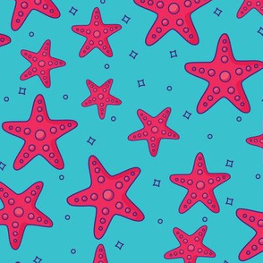 Starfish Pink, Summer Fabric, Beach Fabric Pink and Teal
