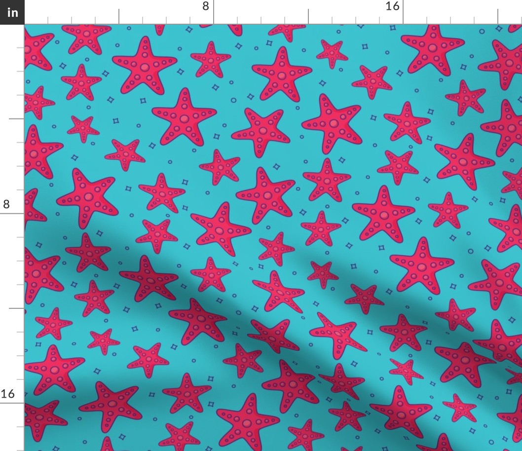 Starfish Pink, Summer Fabric, Beach Fabric Pink and Teal