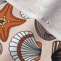 Sea Shells, Summer Fabric, Handdrawn Sea Shells, Brown and Sand Colors