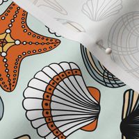 Sea Shells, Summer Fabric, Handdrawn Sea Shells