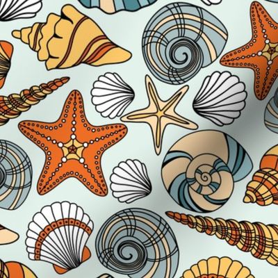 Sea Shells, Summer Fabric, Handdrawn Sea Shells