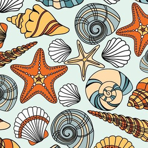 Sea Shells, Summer Fabric, Handdrawn Sea Shells
