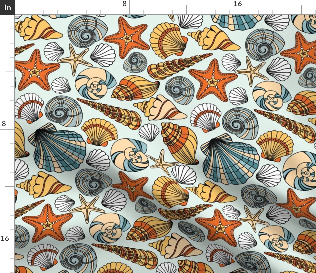 Sea Shells, Summer Fabric, Handdrawn Sea Shells