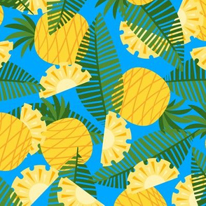 Pineapple Summer Fabric Fruit Pineapple Blue Tropical Leaves
