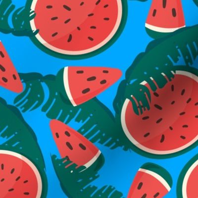 Watermelon Summer Fabric Fruit Watermelon Blue-01
