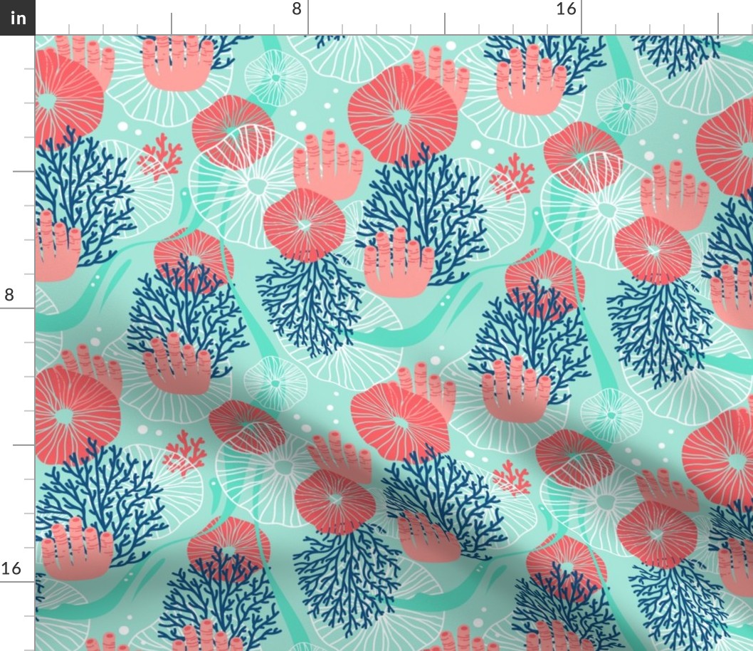 Summer Fabric Coral Ocean Coral Sea Shells-01