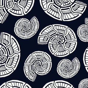 Sea Shells Black and White Summer Fabric