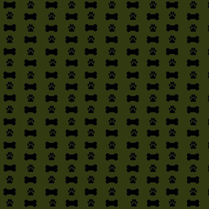 Dog Paws and Bones on Deep Forest Green
