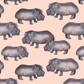 Hippos on Pink - Larger Scale