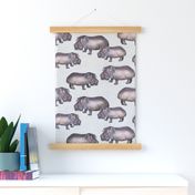 Hippos on Linen - Larger Scale