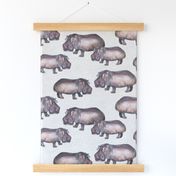 Hippos on Linen - Larger Scale