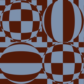 JP3 - Large - Mod Geometric Quatrefoil Checks in Slate Blue and Brown Checkerboard