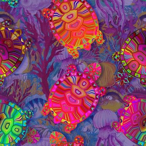 small chameleon scattered psychedelic rainbow tortoise turtle blue burgundy FLWRHT