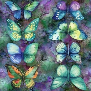 WATERCOLOR BUTTERFLIES OPPOSITE STRIPES PURPLE FLWRHT