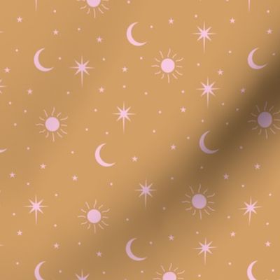 Mystic boho Universe sun moon phase and stars sweet dreams night golden pink girls