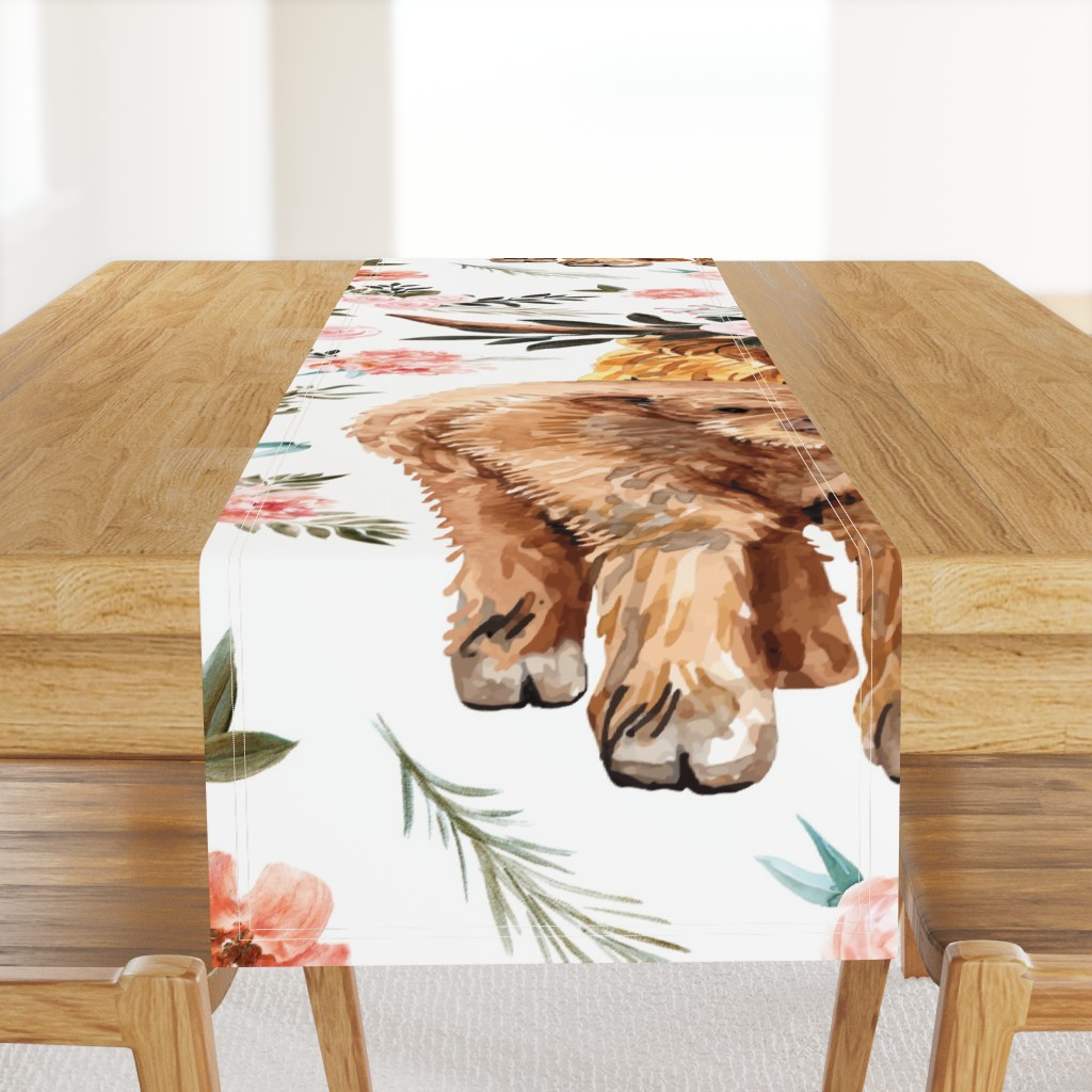 54x72 inches spring pink floral highland cow - extra big 