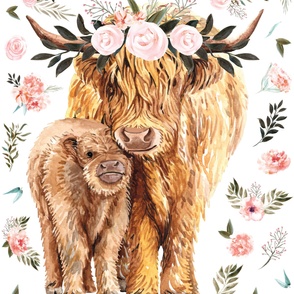 54x72 inches spring pink floral highland cow - extra big 