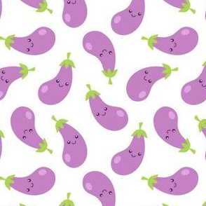 Happy Eggplants on White