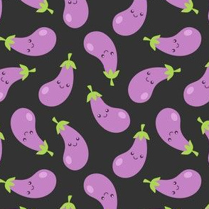 Happy Eggplants on Dark Grey