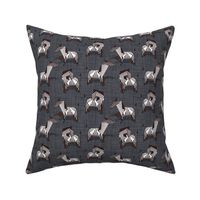 Small scale // Origami Zebras // grey charcoal linen texture background black and white line art safari animals