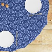 Chicken Damask - denim blue - modern farmhouse whimsical chickens