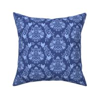 Chicken Damask - denim blue - modern farmhouse whimsical chickens