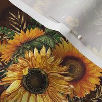 14" Antique Sunflower bouquets, sunflower fabric, sunflowers fabric, brown