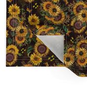 7" Antique Sunflower bouquets, sunflower fabric, Grand Millennial sunflowers fabric, brown