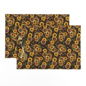 7" Antique Sunflower bouquets, sunflower fabric, Grand Millennial sunflowers fabric, brown