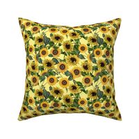 7" Vintage Sunflowers on yellow,sunflower fabric, sunflowers fabric