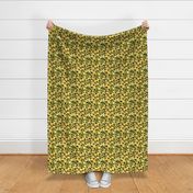 7" Vintage Sunflowers on yellow,sunflower fabric, sunflowers fabric