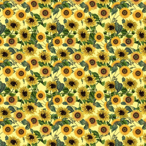 7" Vintage Sunflowers on yellow,sunflower fabric, sunflowers fabric