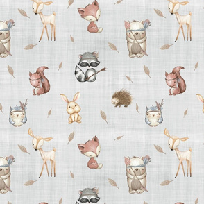 Woodland Animal Grey Linen