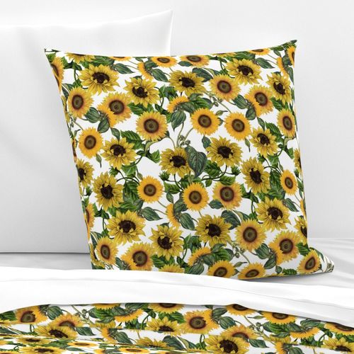 Small-Vintage Nostalgic Sunflowers Autumn Garden White