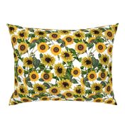 Large-Vintage Nostalgic Sunflowers Autumn Garden White