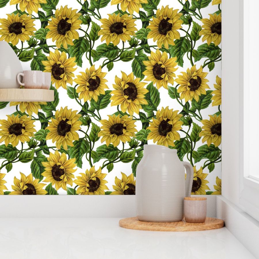 14" Sunflowers on White