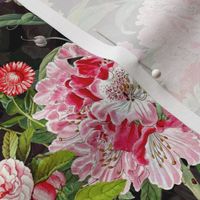 8" Vintage Botanical Pink Springflower Meadow  Black
